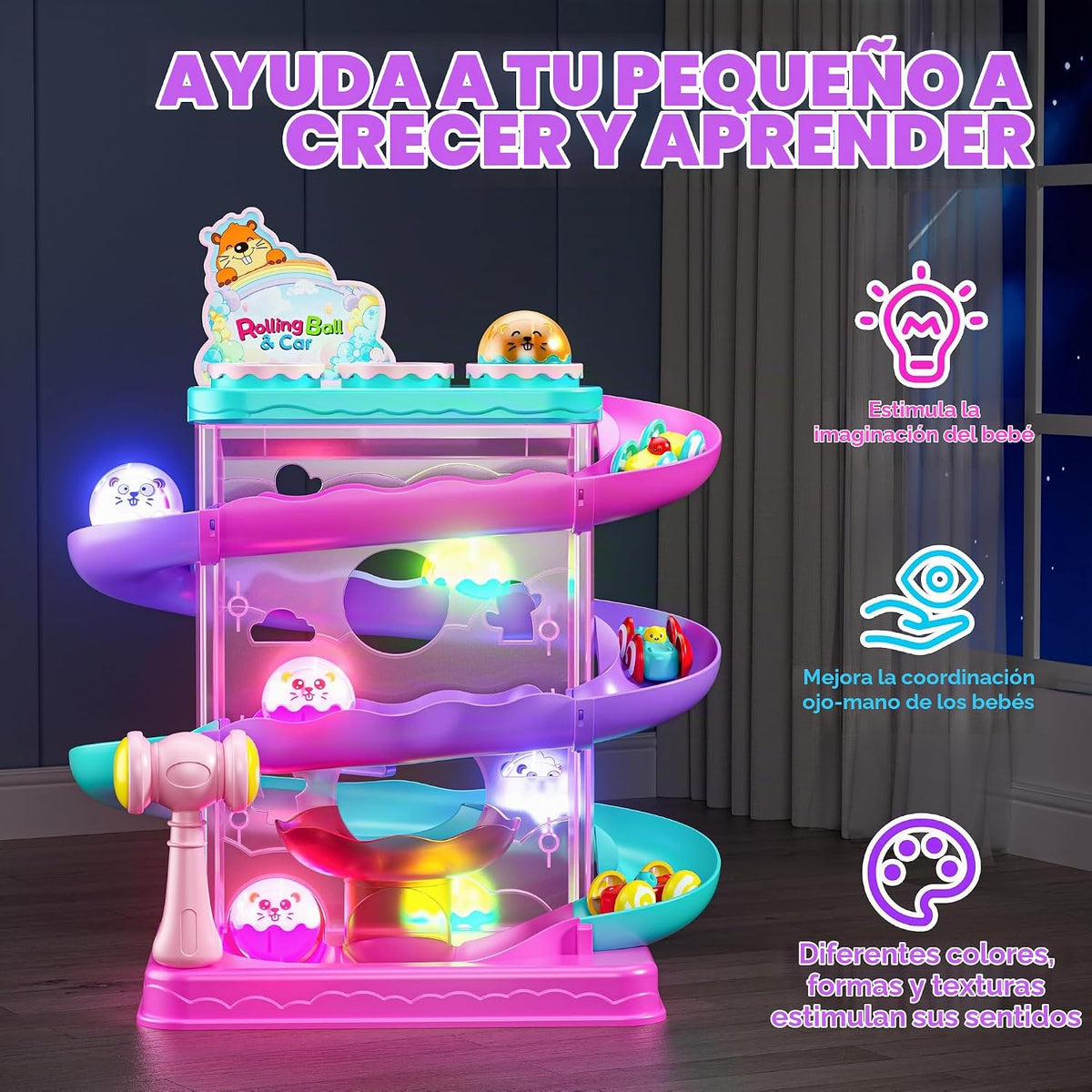 Juguete Montessori 2 en 1 de pista de carreras para niños pequeños...