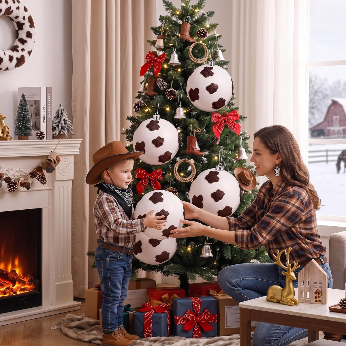 Tigeen 4 piezas de 6 pulgadas grande de vaca impresión Navidad bola...