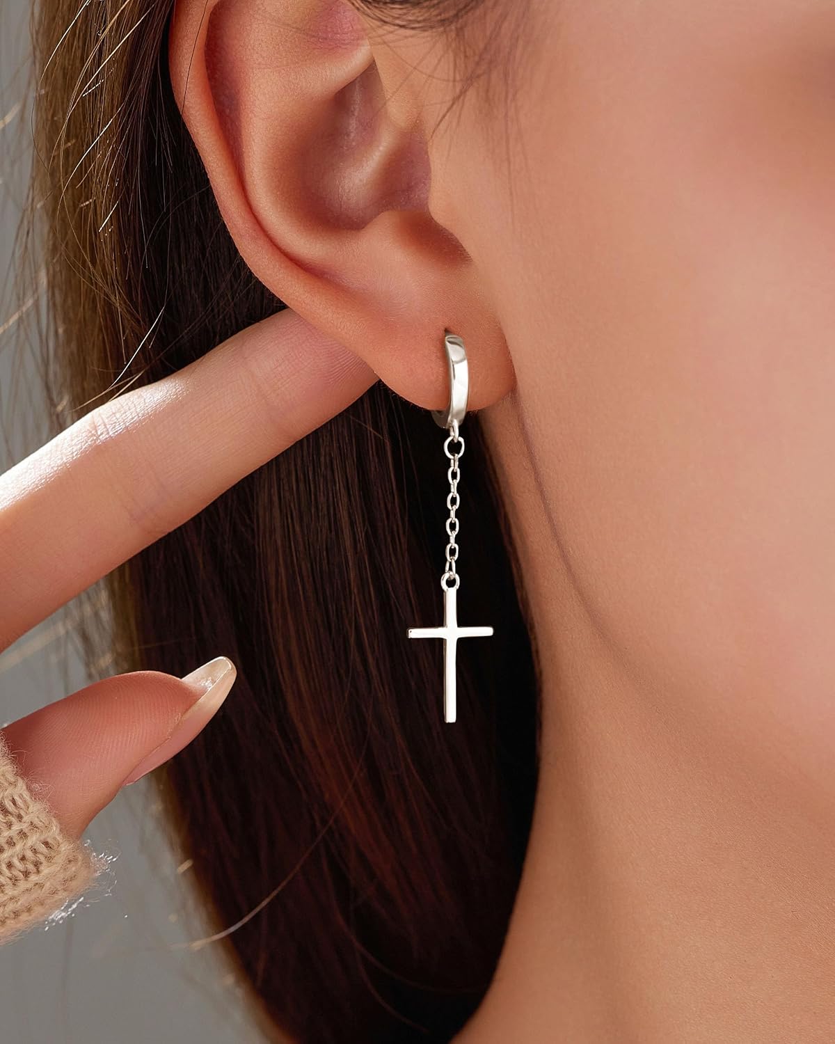 Aretes colgantes de plata de ley 925 con cruz para mujer, chapados...