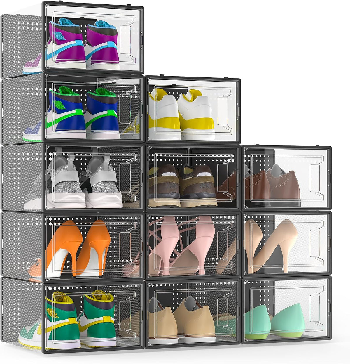 Paquete de 12 cajas de almacenamiento de zapatos apilables de plást...