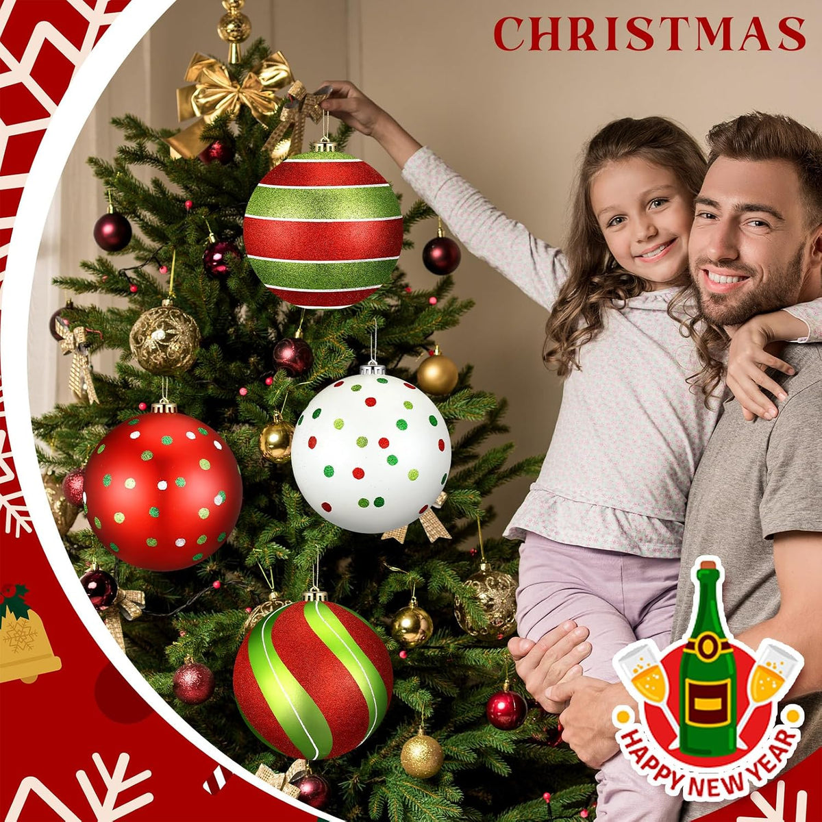 Tigeen - 4 adornos de bolas de Navidad grandes de 6 pulgadas para |...