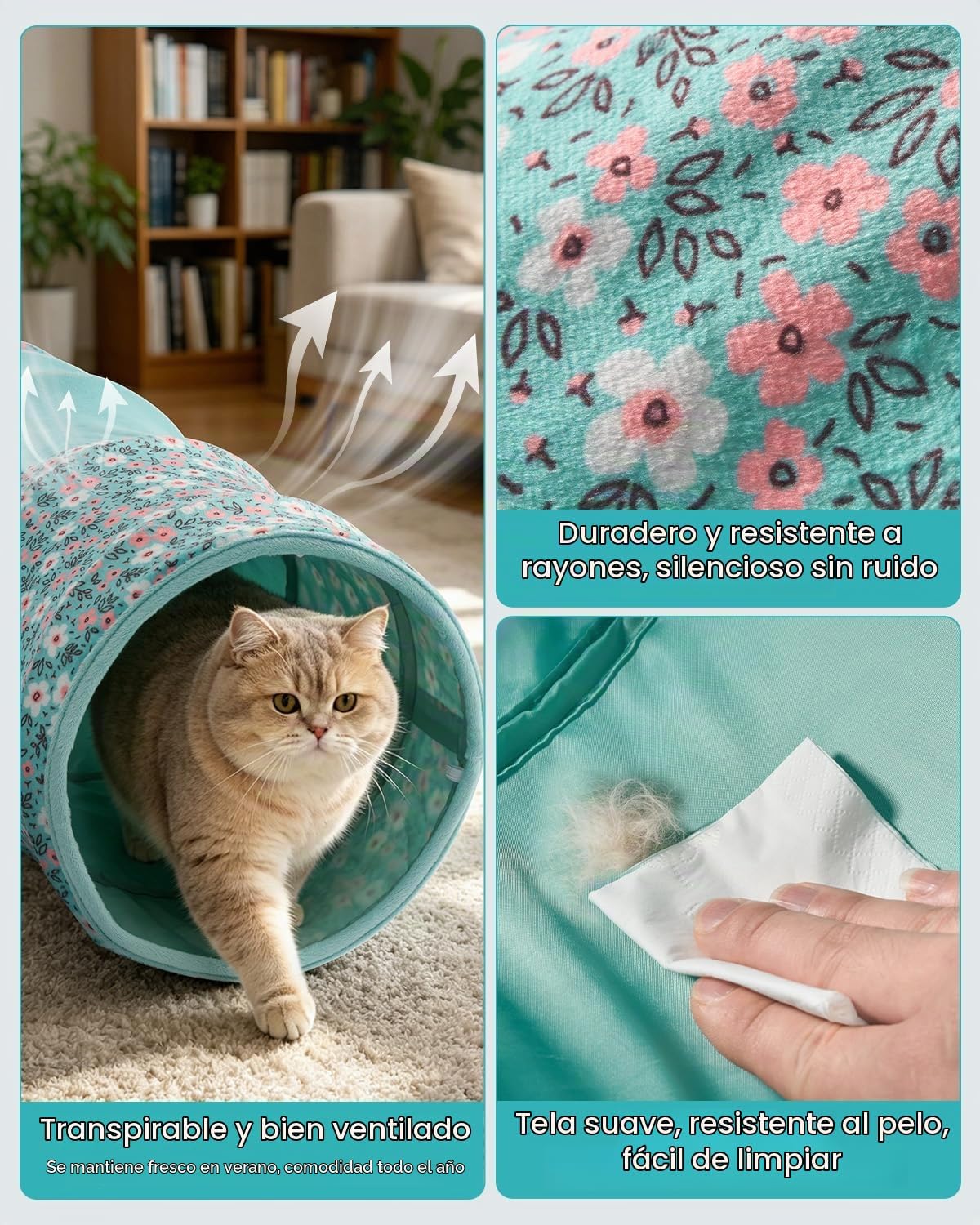 Túnel para gatos, 3 túneles de forma recta, 6 formas de bricolaje c...