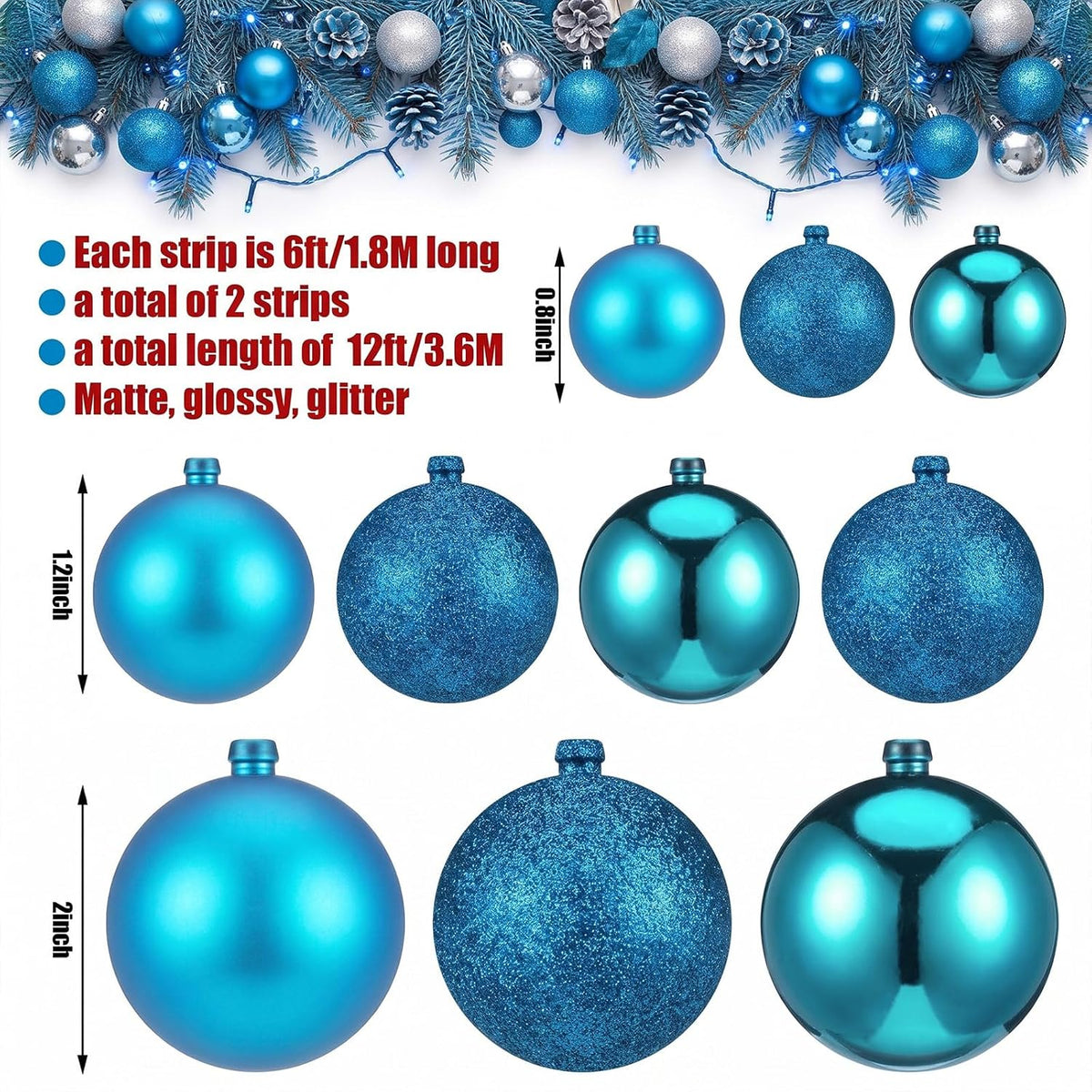 Yuxung 2 guirnaldas de bolas de Navidad de 6 pies, adornos de bolas...
