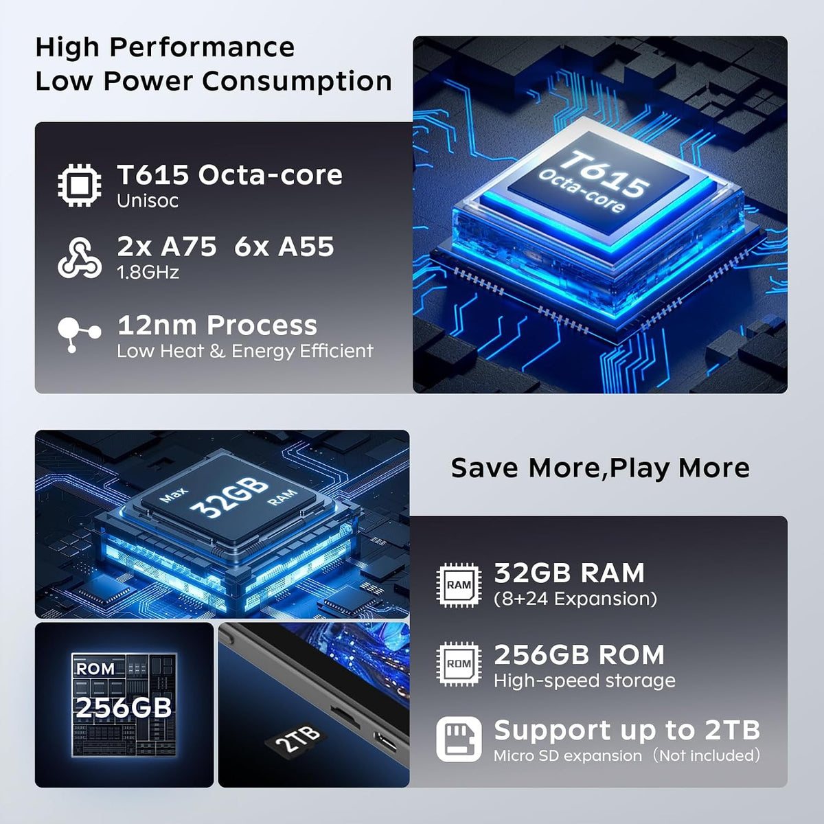 Tablet Android 16 de 11 pulgadas con teclado, 32 GB de RAM + 256 GB...