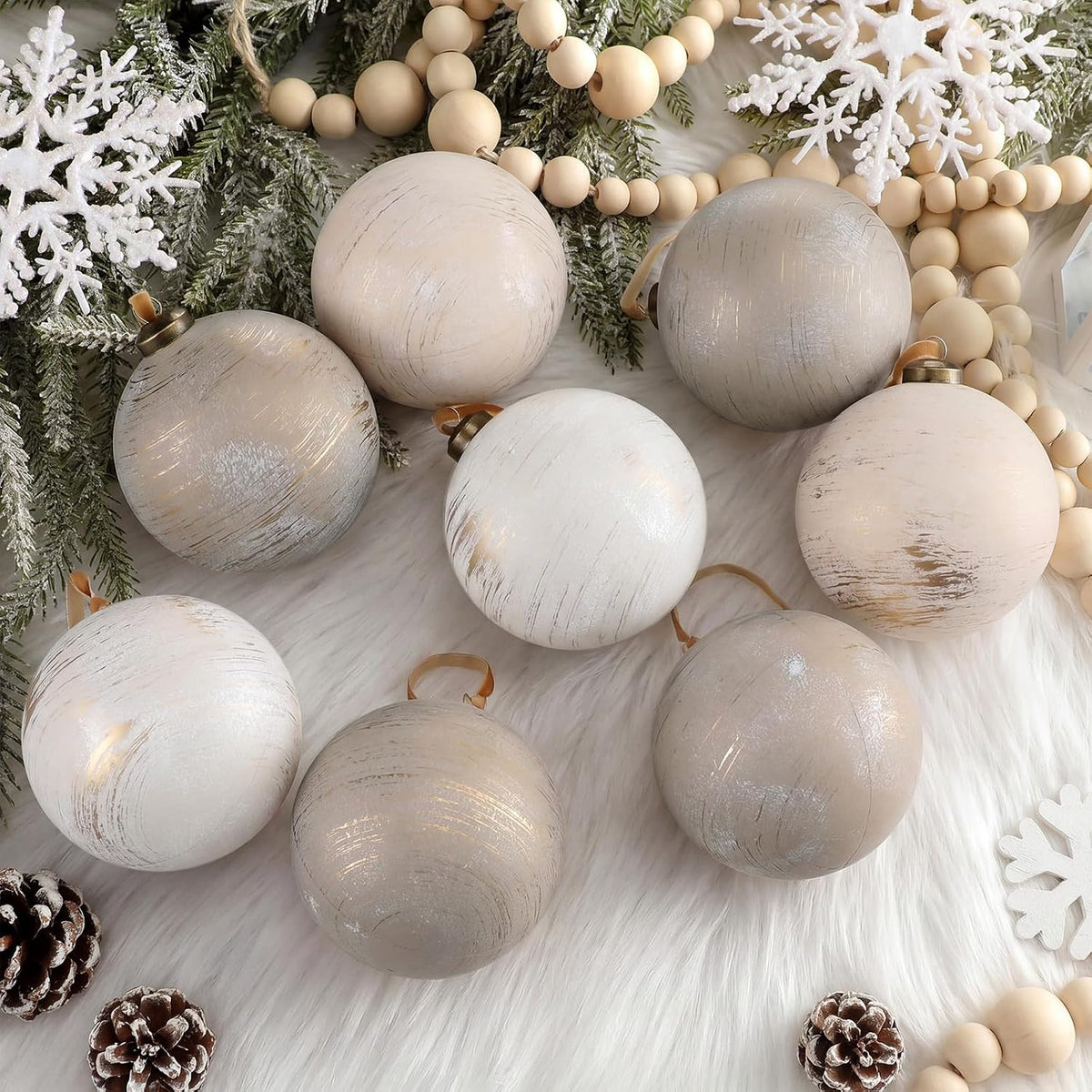 Yunlly 12 adornos de Navidad neutros, marfil gris pardo beige, 4 pu...