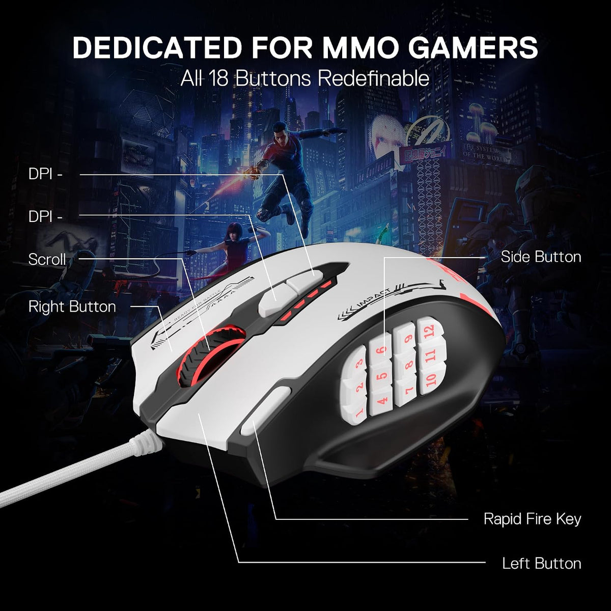 Redragon M908 Ratón con cable RGB MMO Gaming 12400 DPI Teclas de |...