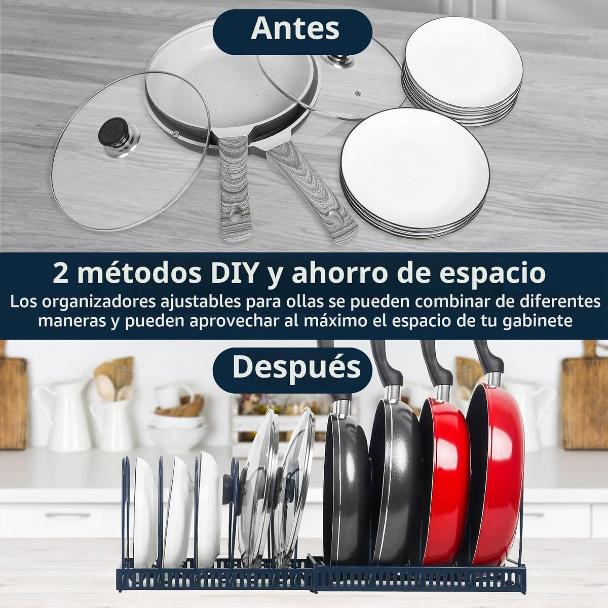ROOHUA Estante organizador de tapas de ollas y sartenes para debajo...