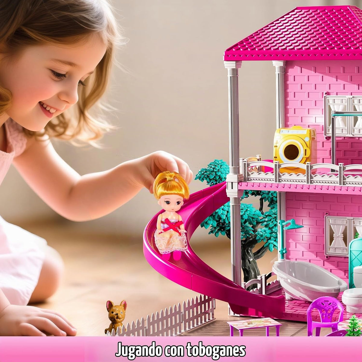 JUKUDAHU Juego de villa para niñas de 3 a 7 años, con 3 pisos, 7 ha...
