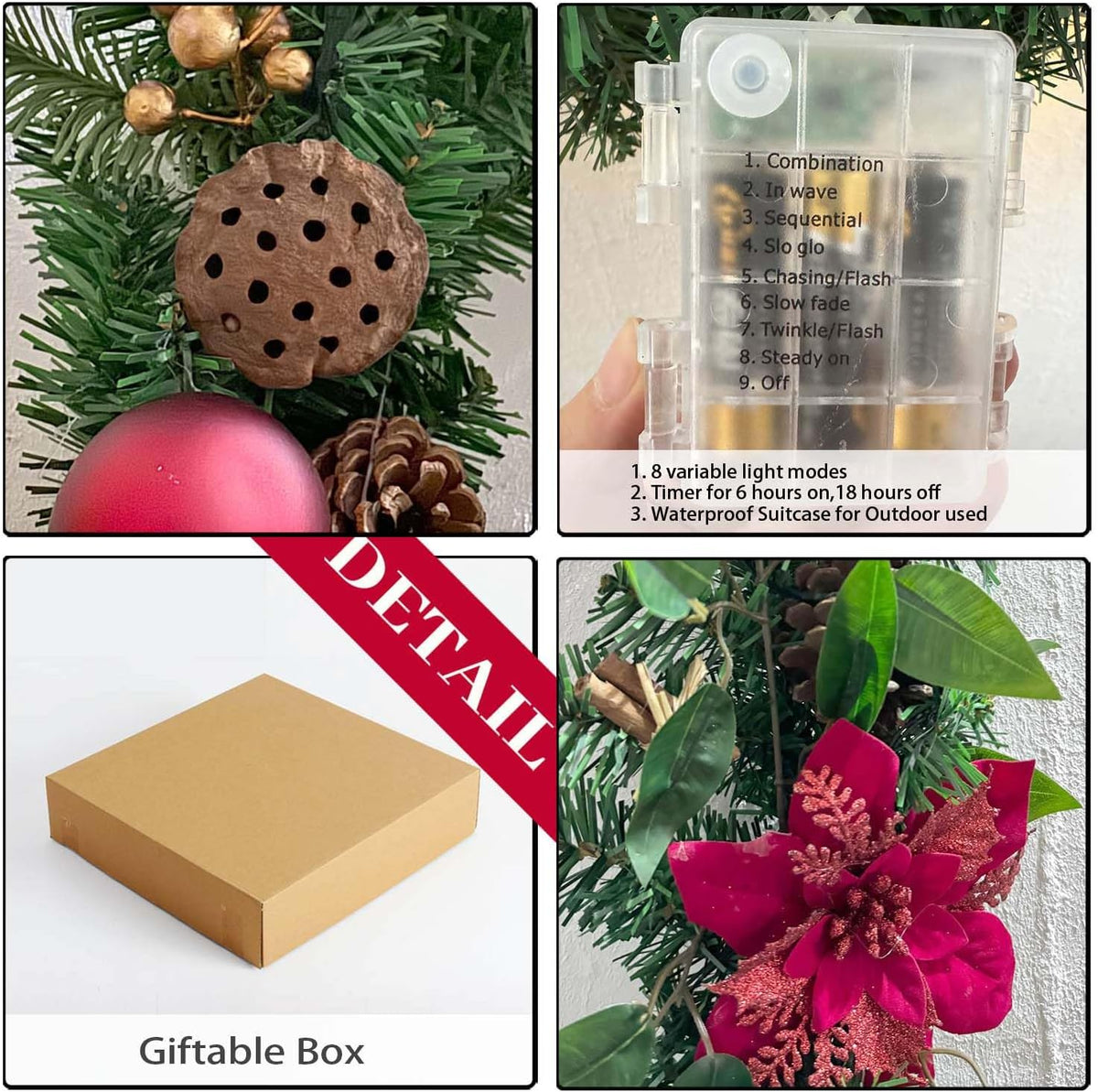 WANNA-CUL Guirnalda de Navidad de oro rojo preiluminada de 6 pies c...