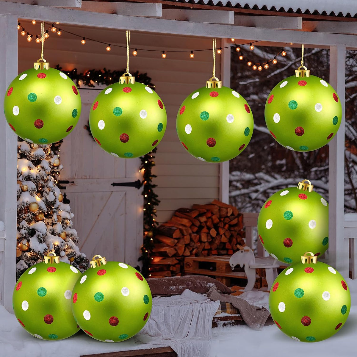 Deekin - Paquete de 8 bolas de adorno de Navidad con lunares rojos...