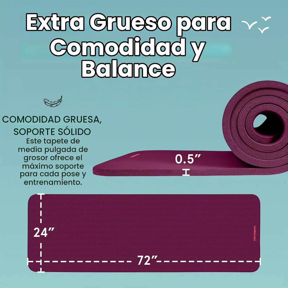 Retrospec Solana - Tapete de yoga grueso de 1\/2 pulgada antidesliz...