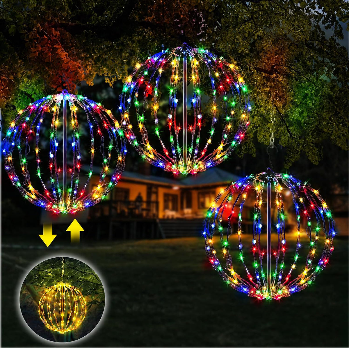 Paquete de 3 bolas de luz de Navidad, decoración de esfera plegable...