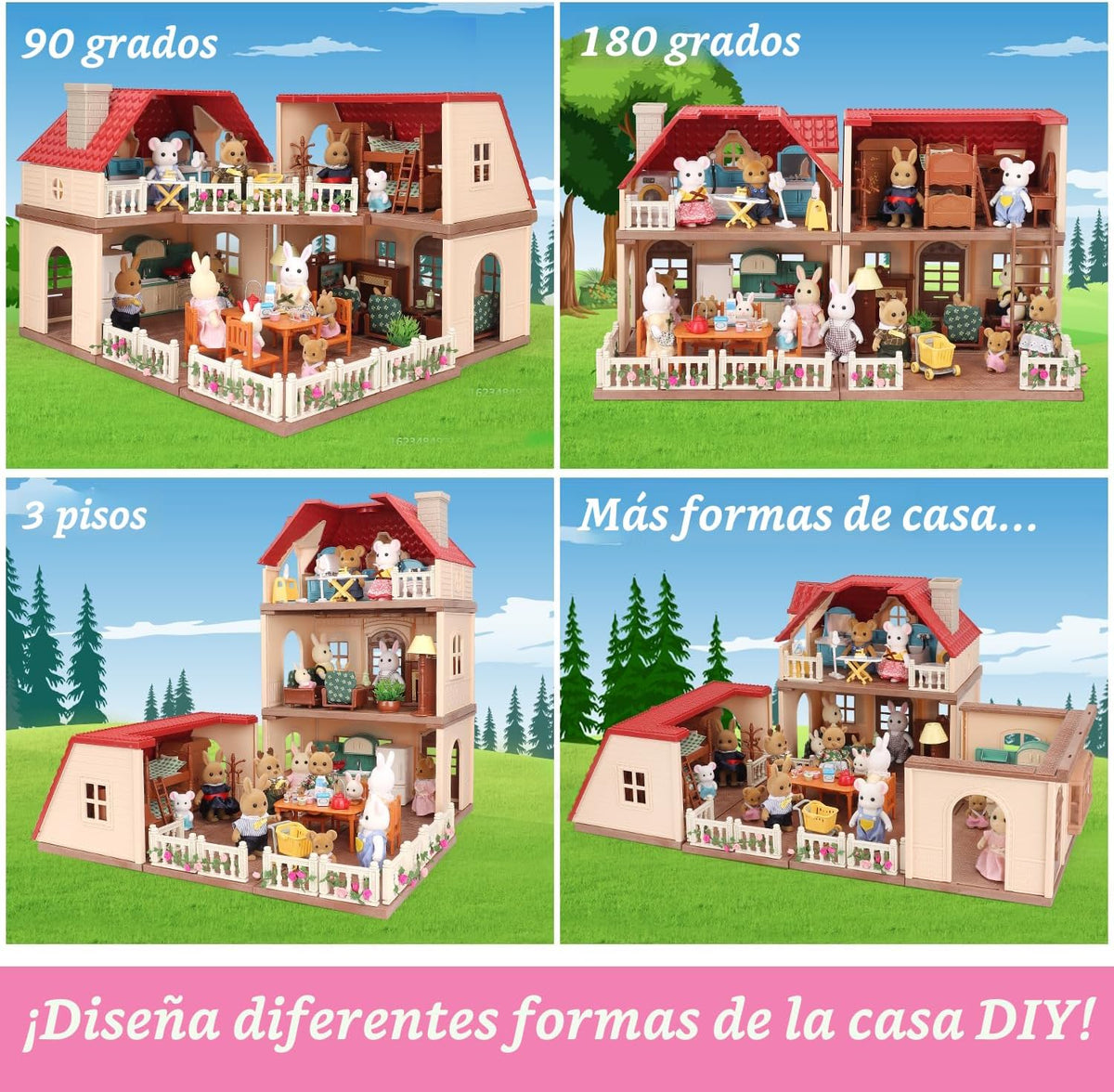 Set de casa de muñecas familiar Cozy Cabin, muebles y accesorios pa...