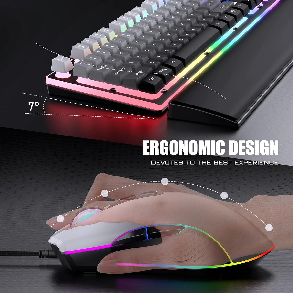 RedThunder K10, combo de teclado y mouse para juegos con cable, con...