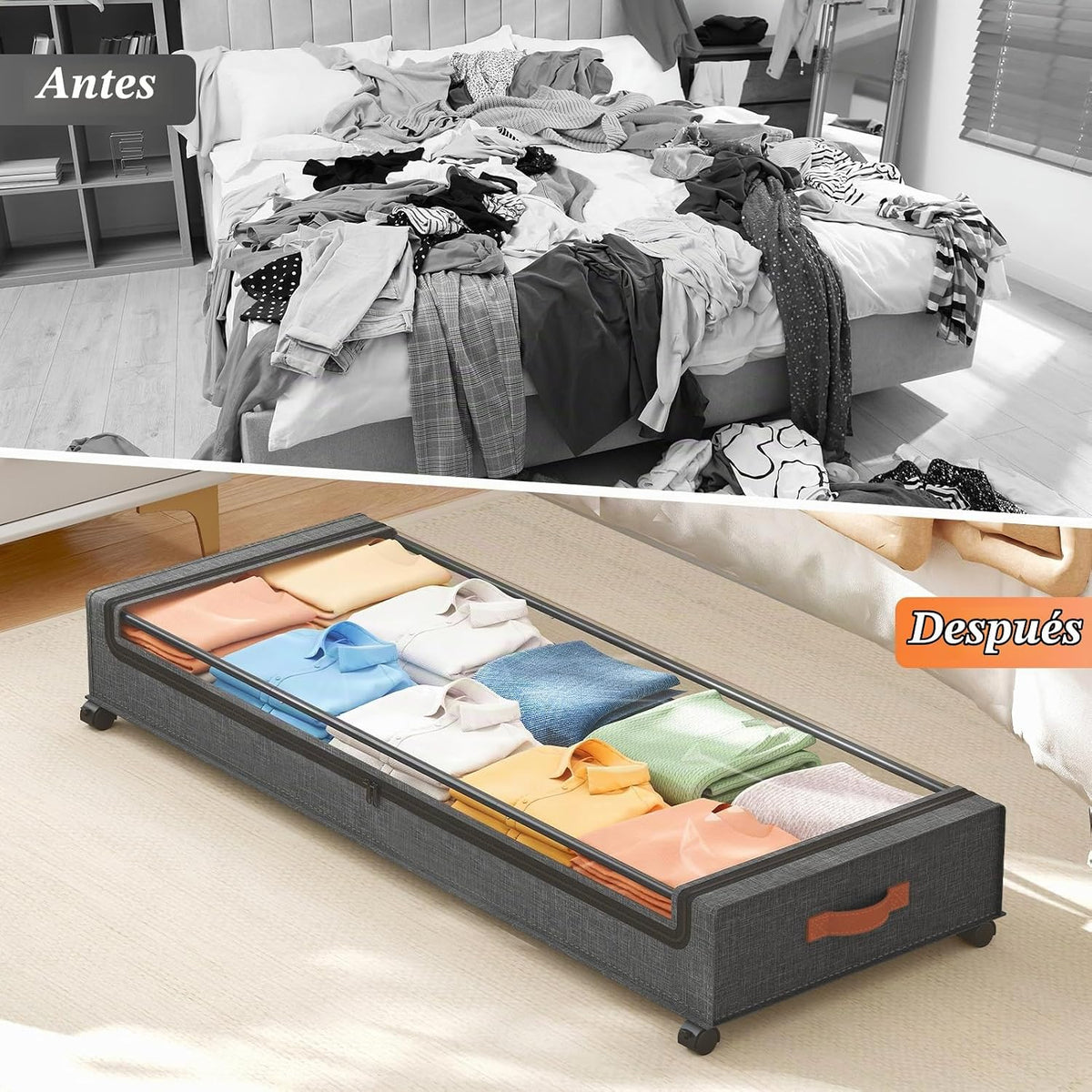 Yecaye Almacenamiento debajo de la cama de 85 L con ruedas, paquete...