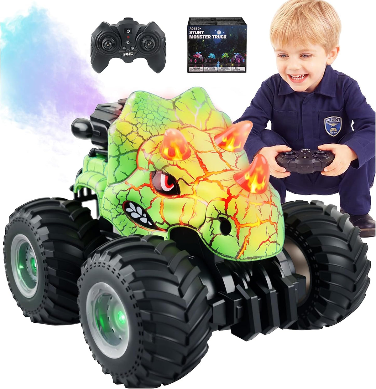 BEZGAR Monster Truck Toys, coches RC con spray de niebla y luz, dos...