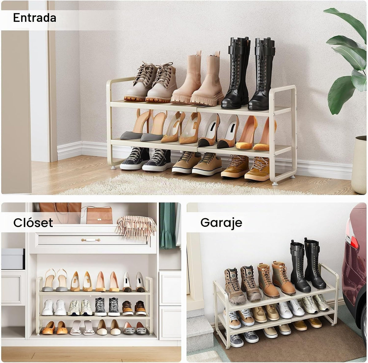 Zapatero de metal expandible para armario, entrada y garaje, 2 nive...
