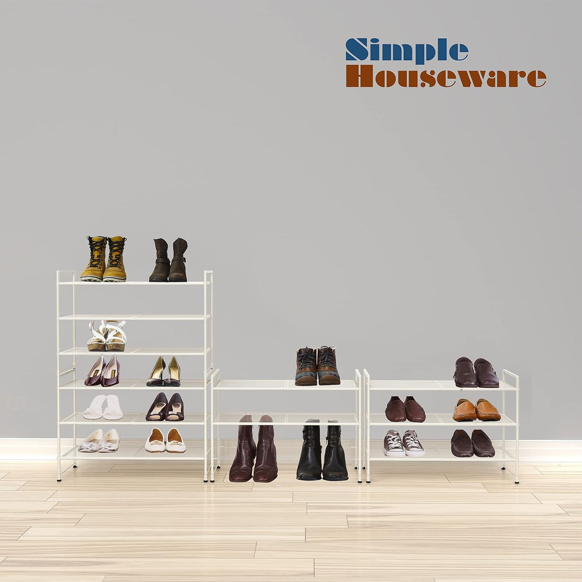 Simple Houseware Zapatero apilable de malla de 3 niveles, color bla...