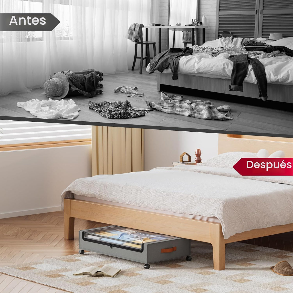 Yecaye Almacenamiento debajo de la cama con ruedas, paquete de 2 co...