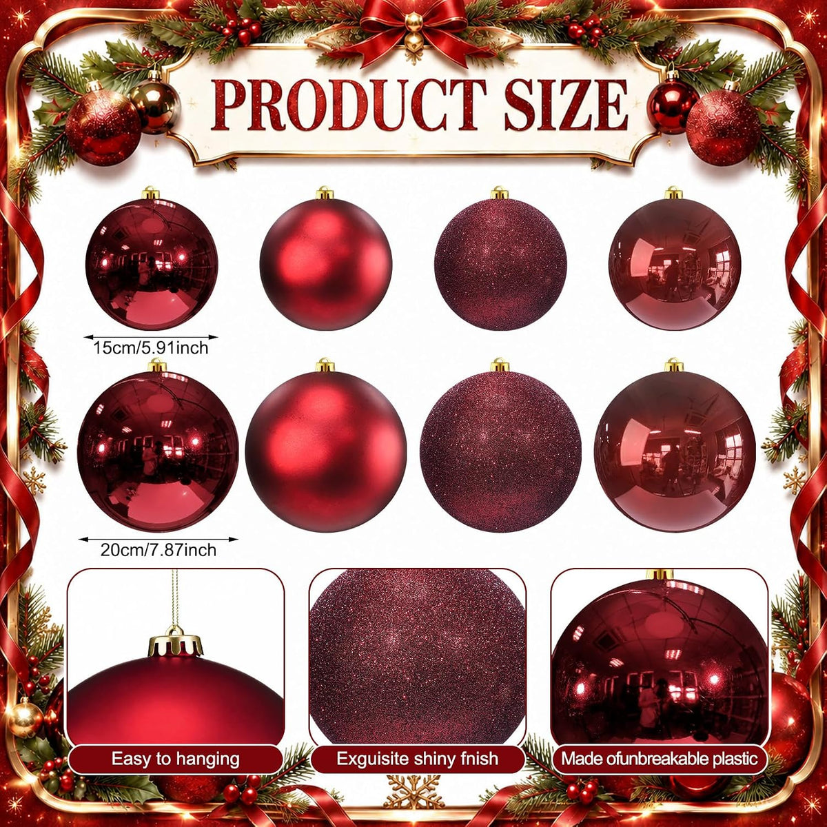 Silipull Paquete de 8 bolas de adornos navideños grandes de 8 y 6 p...