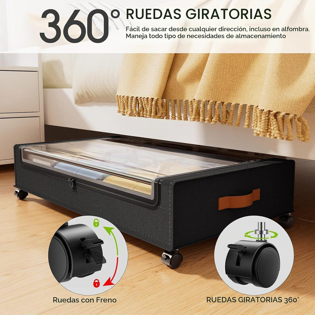 Yecaye Almacenamiento debajo de la cama con ruedas de 60 L, paquete...