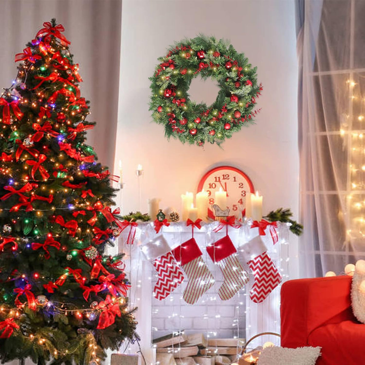 Coronas de Navidad de 24 pulgadas, coronas de Navidad para puerta d...