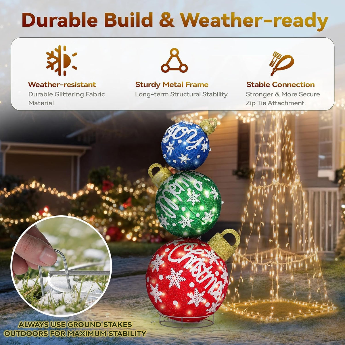 Bola iluminada de 40 pulgadas para decoración navideña al aire libr...