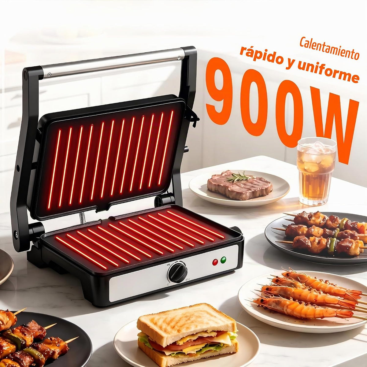KEINVE Prensa eléctrica Panini y sandwichera con control de tempera...