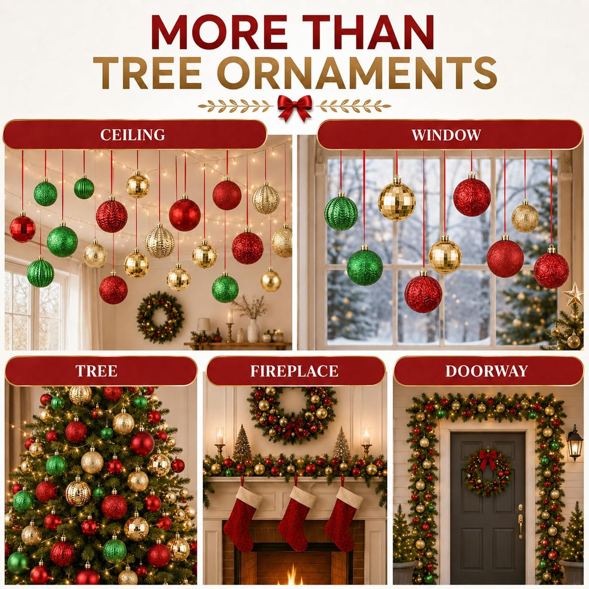 Relaxgiant - 36 bolas de Navidad para techo, rojo, verde, dorado |...