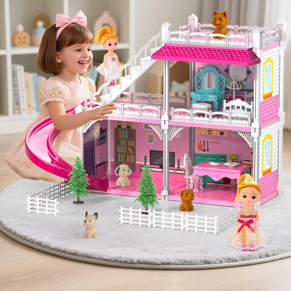 Doloowee - Casa de muñecas DIY de 2 pisos con 3 habitaciones, masco...
