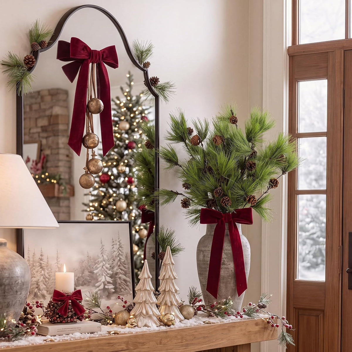 Wavwavw 6 ramas de pino artificial de Navidad de 25.5 pulgadas con...