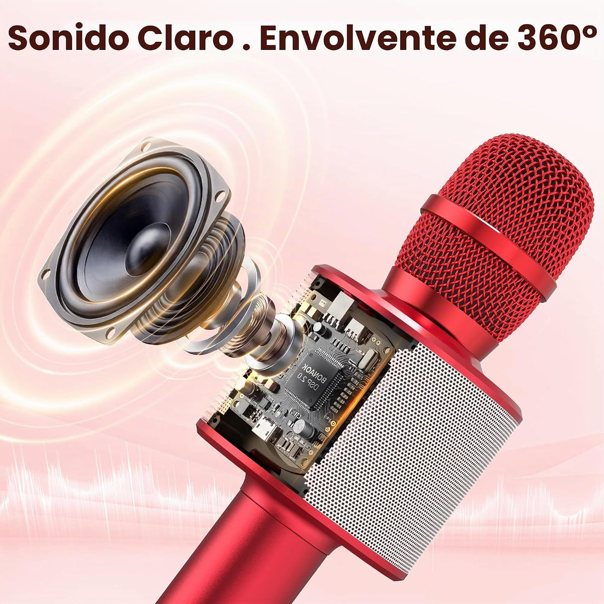 BONAOK Micrófono inalámbrico Bluetooth de karaoke, micrófono portát...