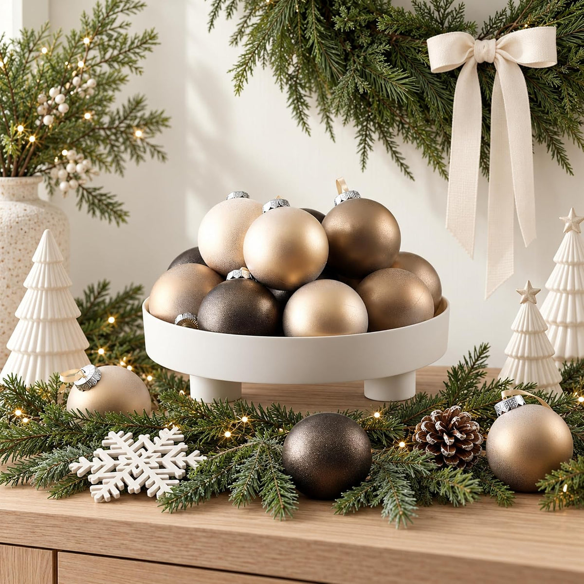 Yunlly - 12 adornos de Navidad neutros 2026, bronce champán dorado...