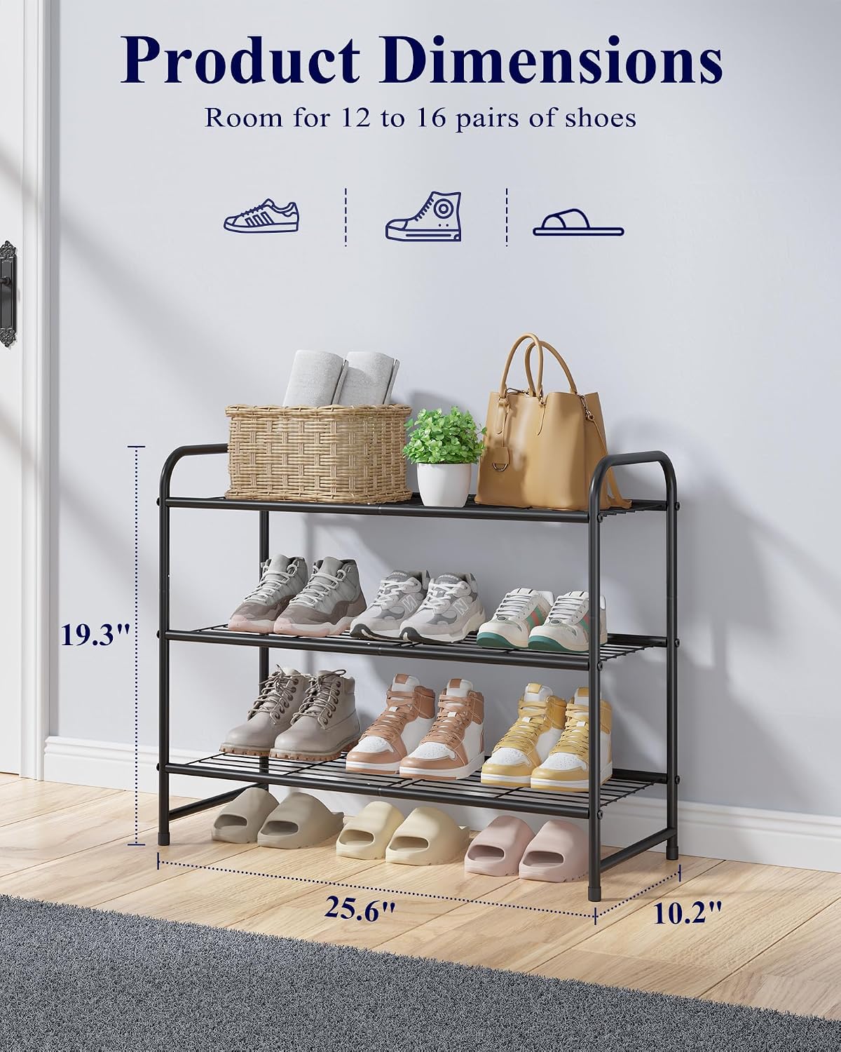 Kitsure Organizador de zapatos de acero inoxidable, 25.6 pulgadas d...