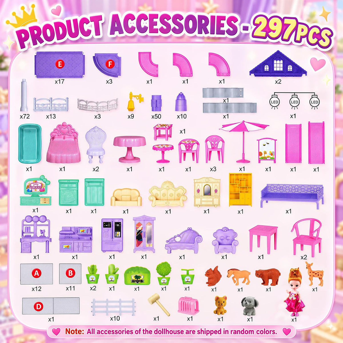 KLADNDER Casa de muñecas, juego de casa de muñecas de 4 pisos y 12...