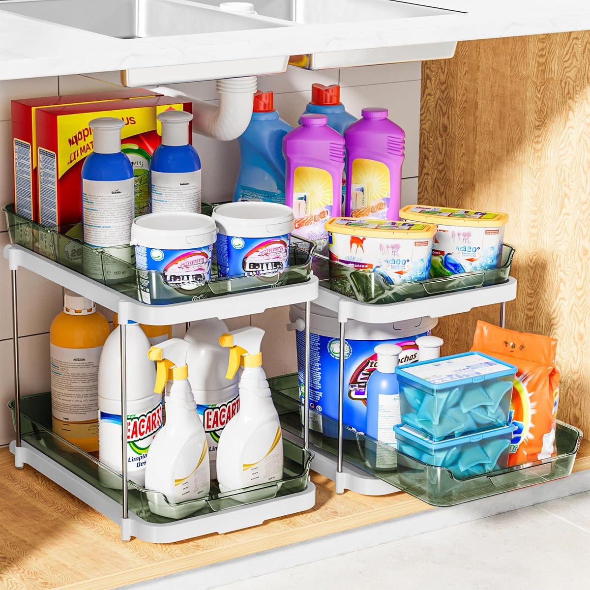 Delamu Organizadores y almacenamiento multiusos de 2 niveles para d...