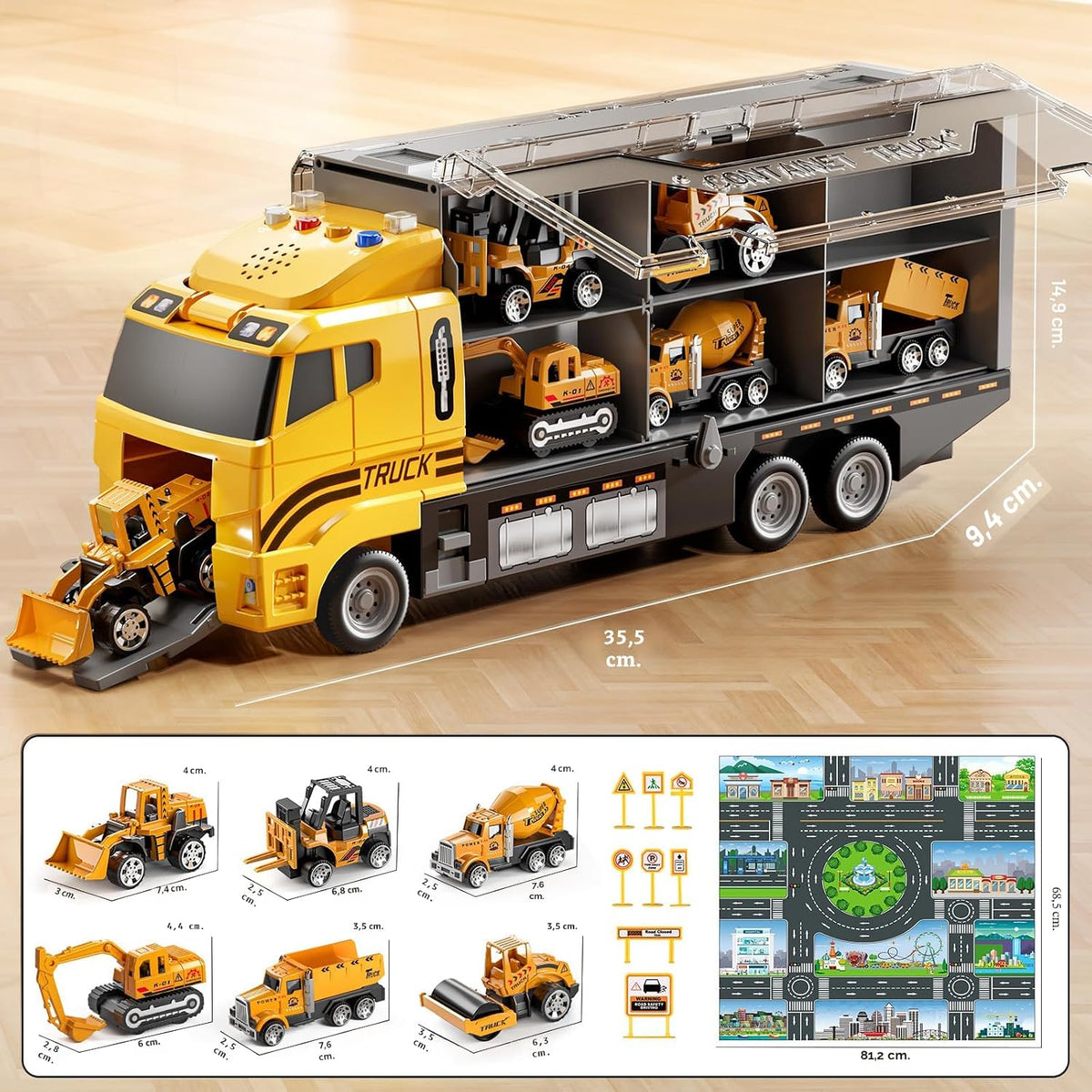 NIPLOOOW - Juego de camión de construcción para niños con alfombra...