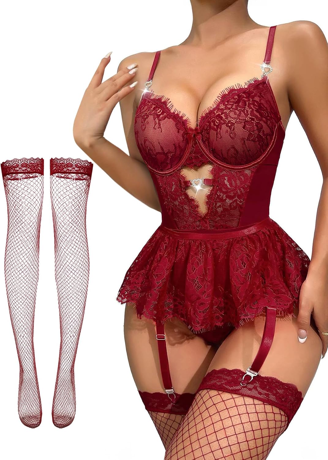 Lilosy Conjunto de lencería sexy de 3 piezas para mujer con corsé y...