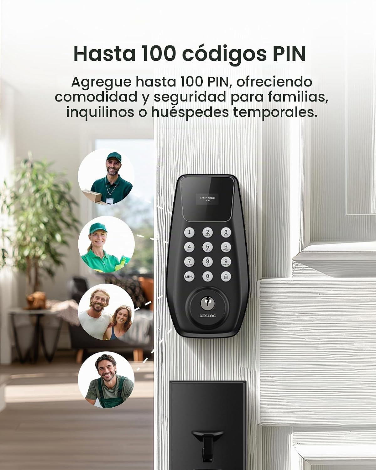 DESLOC Cerradura de puerta de entrada sin llave C100 con juego de m...