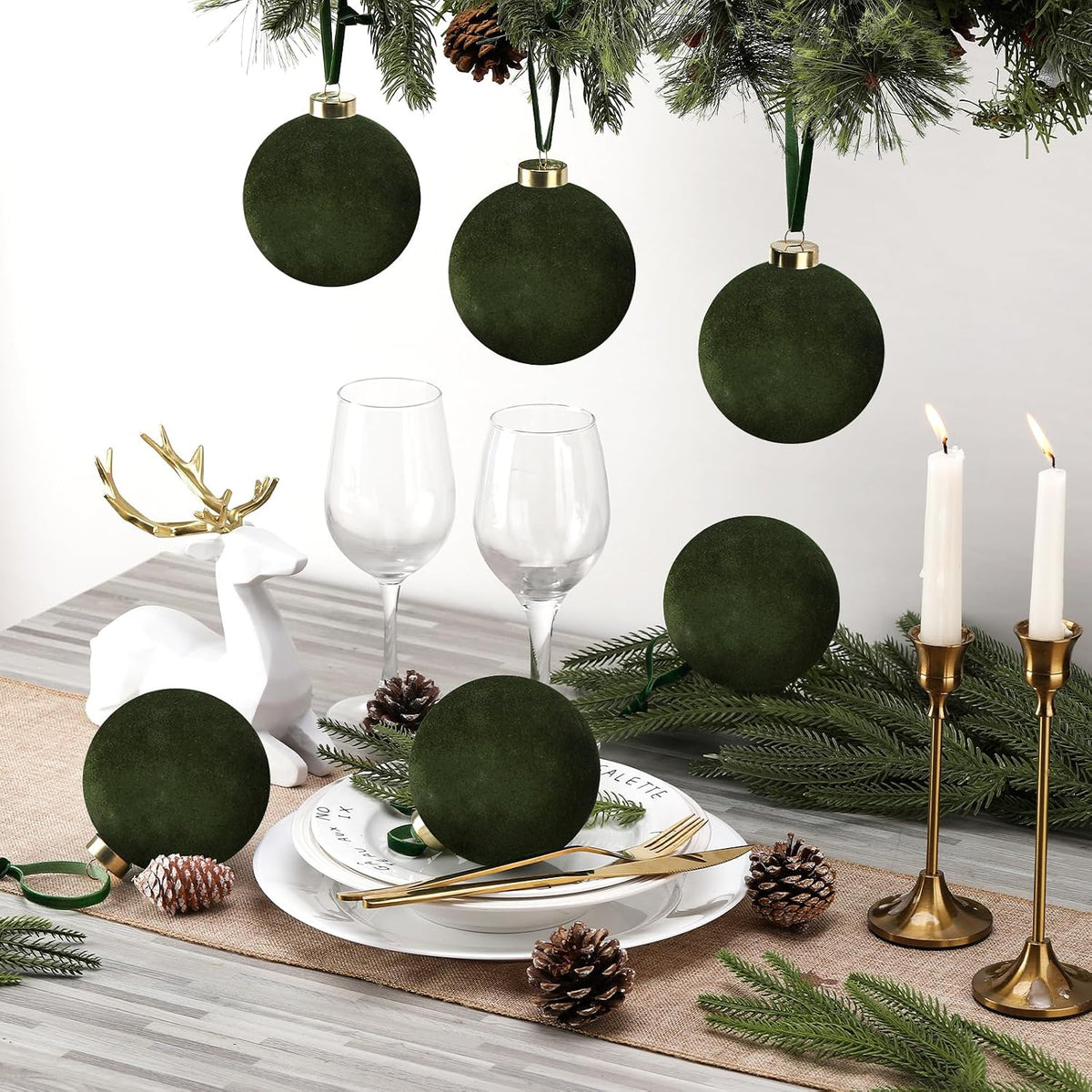 6 adornos grandes de terciopelo de Navidad de 4 pulgadas | Bolas co...