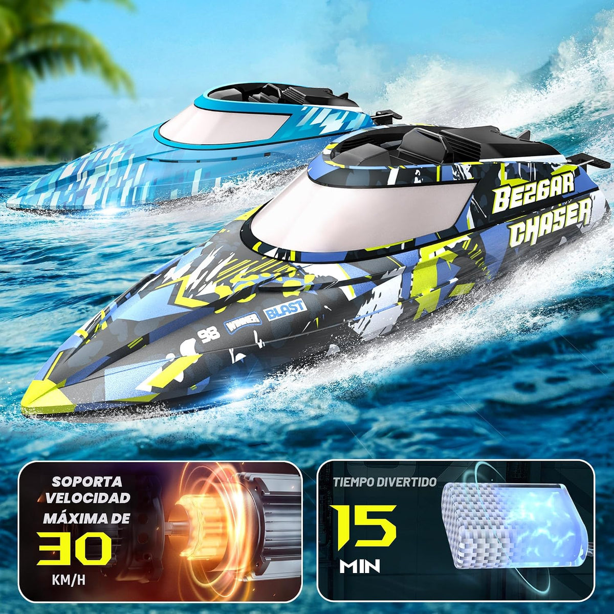 BEZGAR TX2P1,2 paquetes 30 KPH RC Barcos con maleta para niños | 2...
