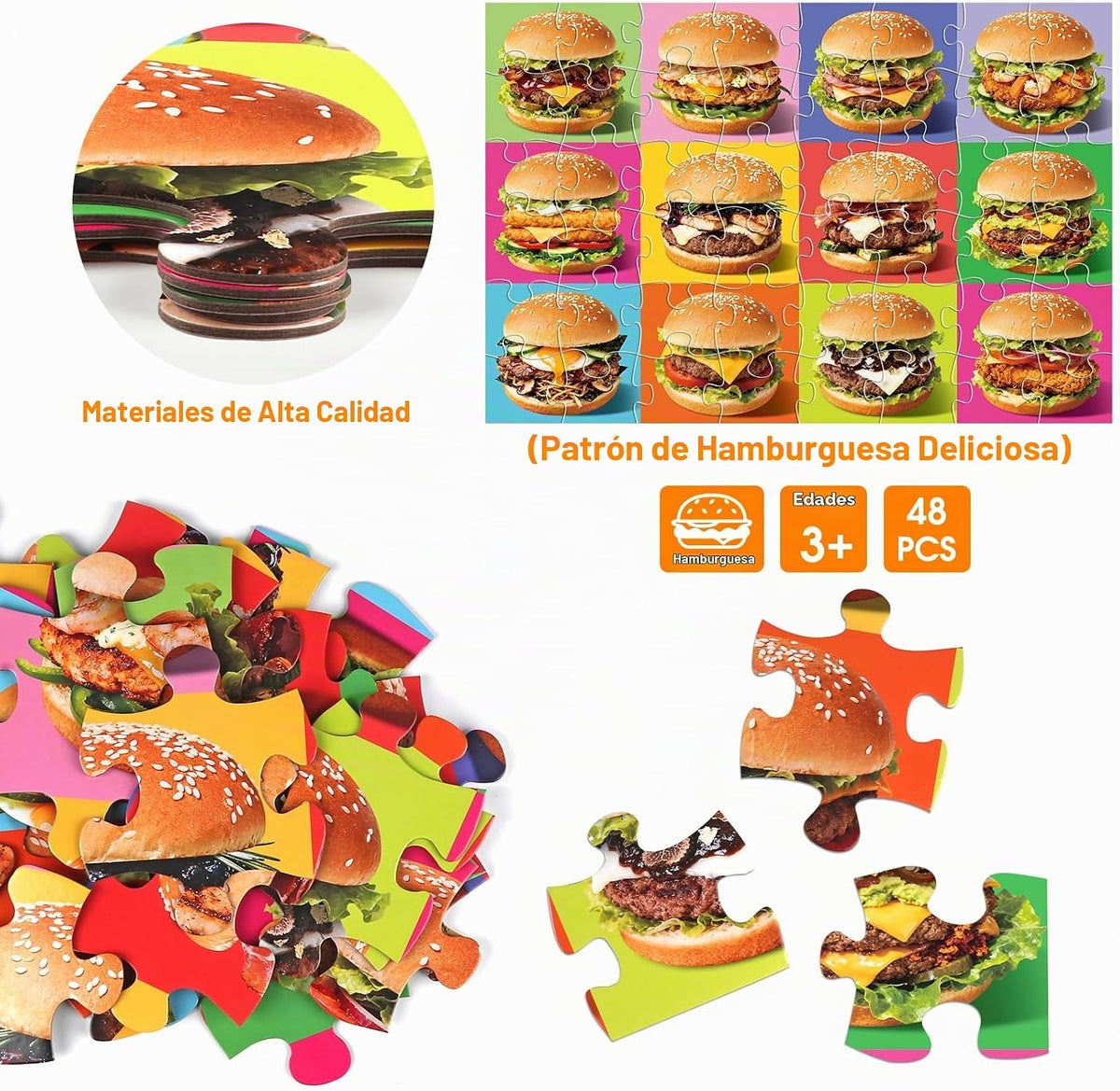 Rompecabezas de piso jumbo para niños, rompecabezas de hamburguesa...