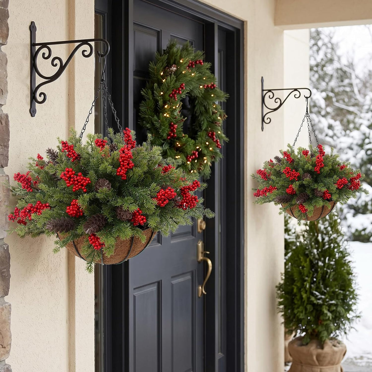 Daynight 2 cestas colgantes artificiales de Navidad con tallos de p...