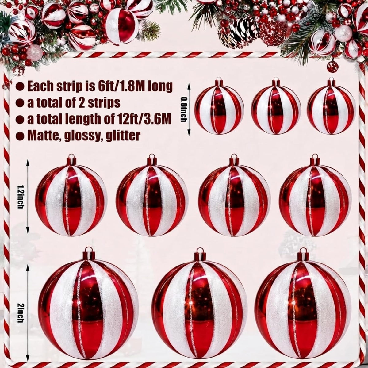 Yuxung 2 guirnaldas de adornos de bolas de Navidad de 6 pies, caram...