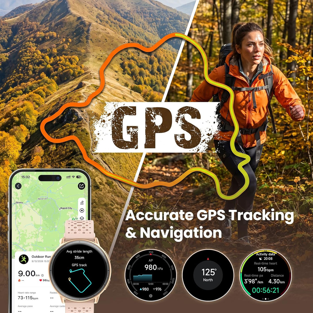 Reloj inteligente para mujer, GPS integrado, pantalla AMOLED ultra...
