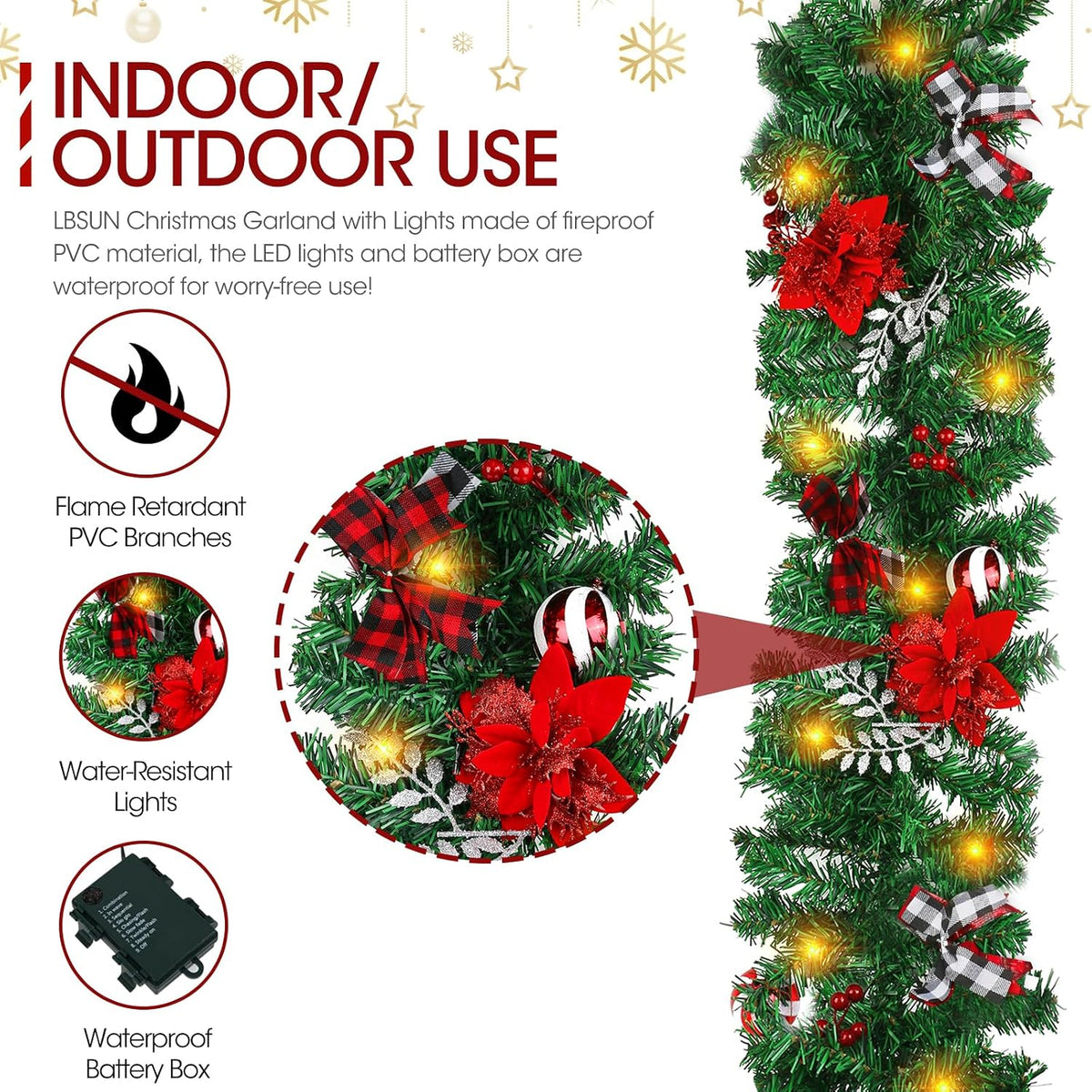 LBSUN Guirnalda de Navidad con luces, decoraciones navideñas preilu...