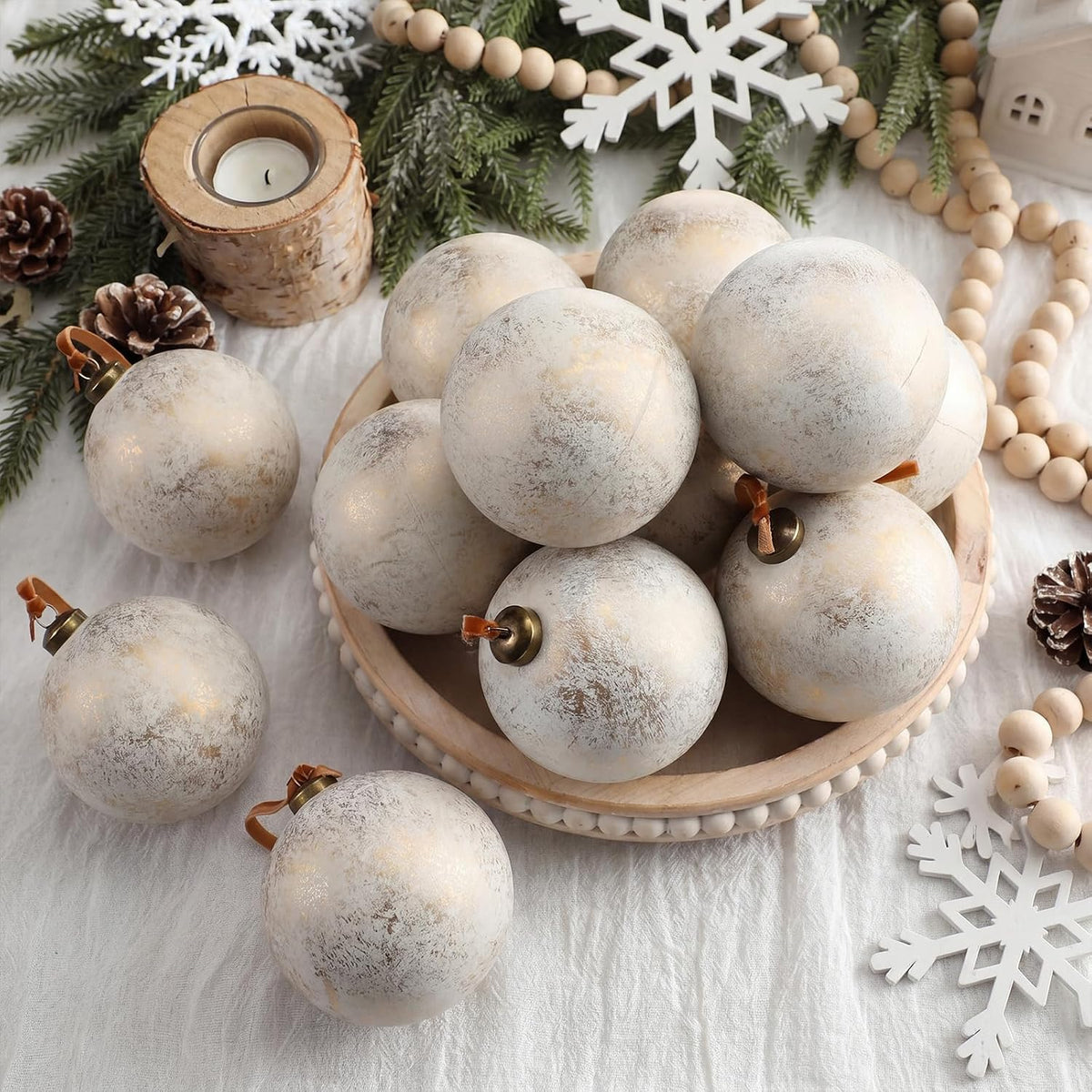 Yunlly 12 adornos de Navidad neutros, blanco marfil, 4 pulgadas | B...