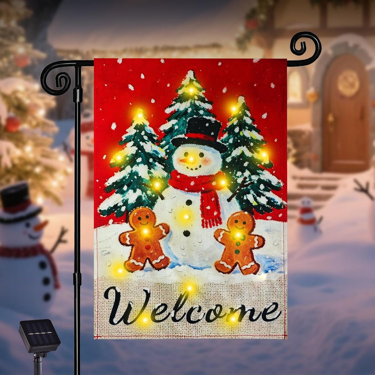 Bandera de jardín de Navidad iluminada para exteriores, 8 modos LED...