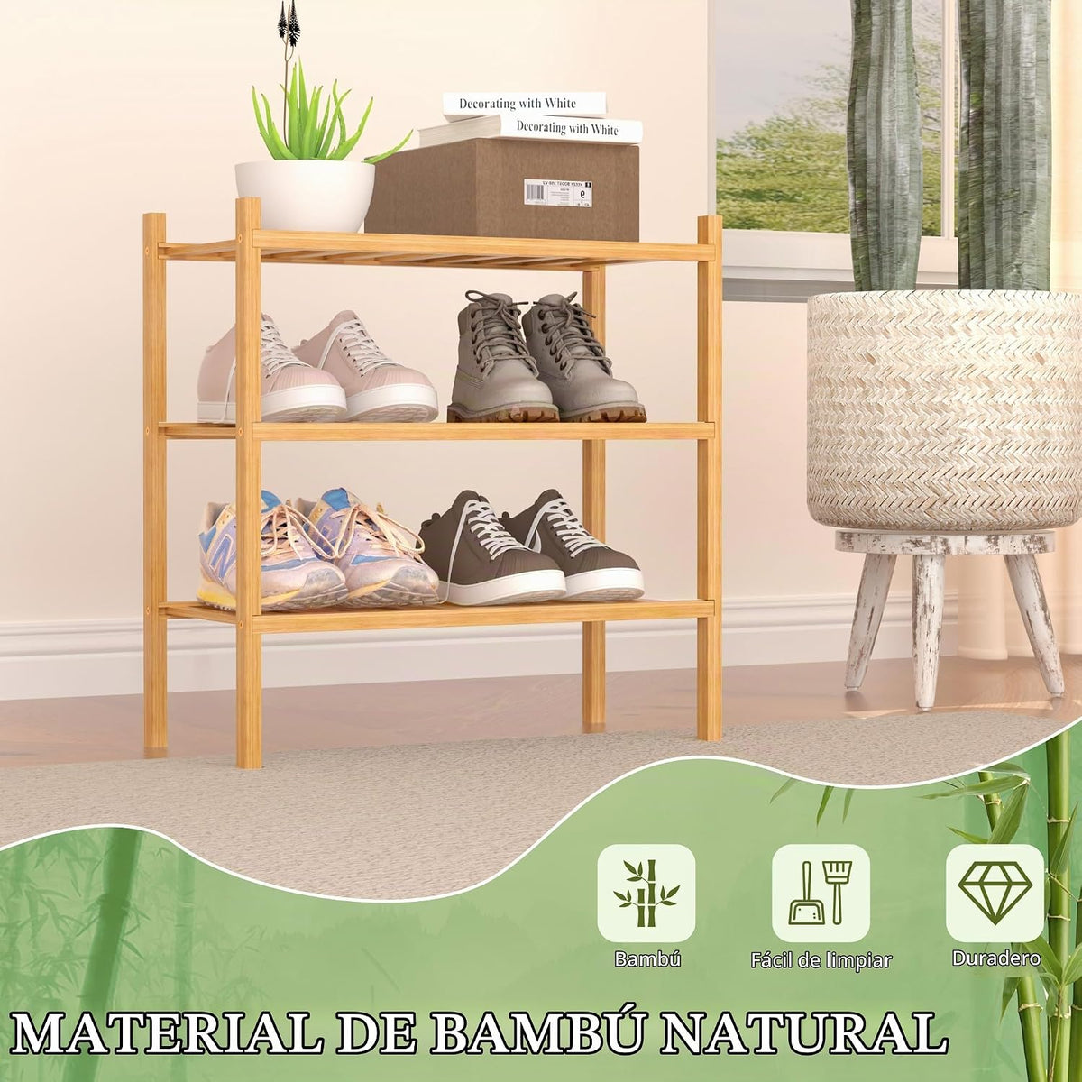 ROMGUAR CRAFT Zapatero pequeño de bambú de 3 niveles, estante de za...