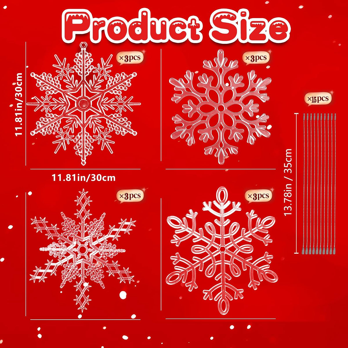12 adornos grandes de copos de nieve transparentes de 12 pulgadas c...